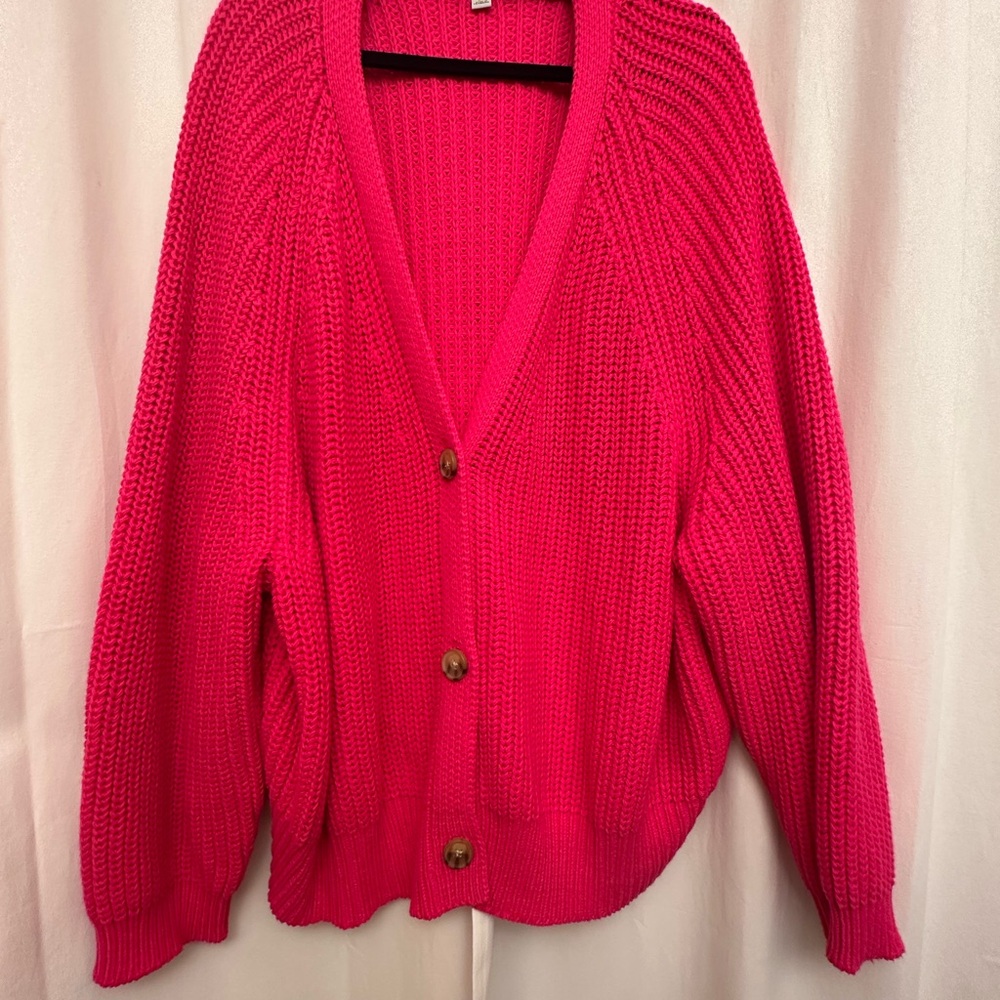 a new day Vibrant Pink Button-Up Cardigan